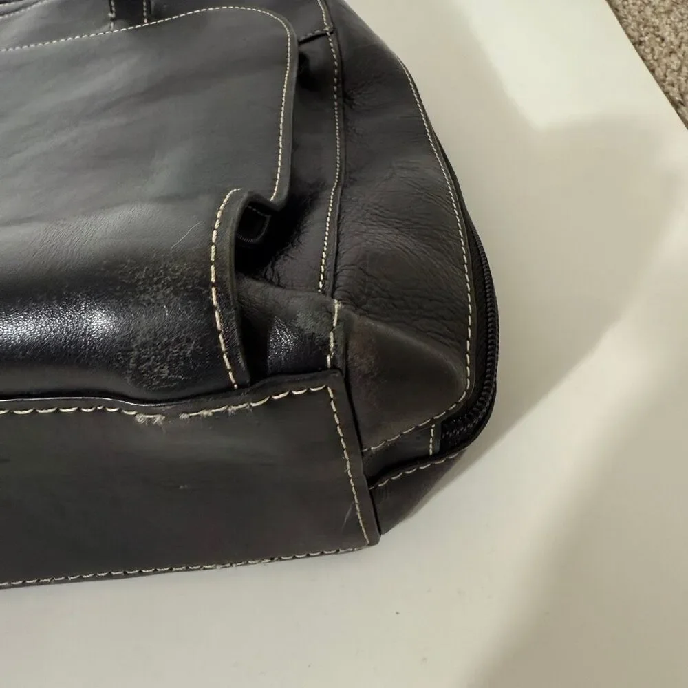 Lodis‎ Leather Black Compartment Zipper Computer Laptop Shoulder Bag